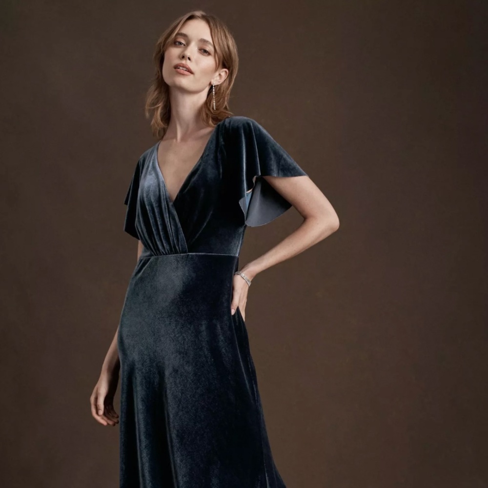 Jenny Yoo Ellis Velvet Open Back Dress Blue (ALTERED